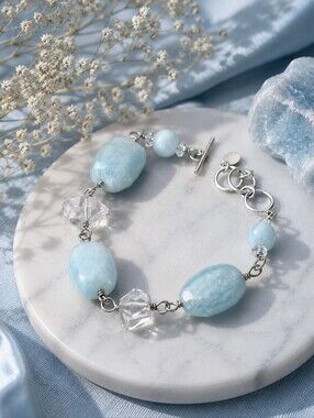 Aquamarine and Quartz Sterling Silver Bracelet Deb Guyot